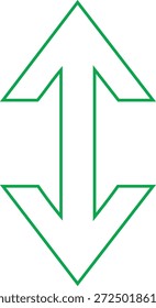 Flecha verde que apunta hacia arriba y hacia abajo en forma de diamante con dos flechas dentro de los iconos