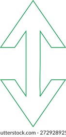 Green arrow pointing down made of multiple triangles on transparent background
