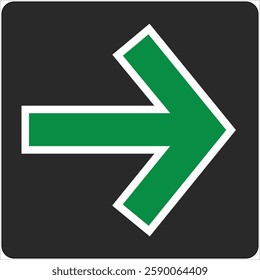 Green arrow is pointing right on a dark gray background, giving sense of direction.