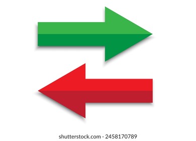 Green arrow pointing right. Red arrow pointing left. Vector directional icons.