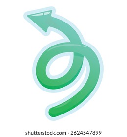 Green arrow pointing and twisting in a spiral, indicating a direction or path