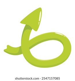 Seta verde apontando para cima e fazendo um loop, isolado no fundo branco