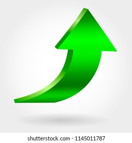 Green arrow pointing upwards. Growing business concept
