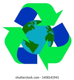 green arrow recycle logo move around world