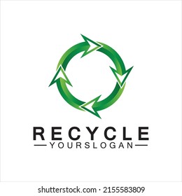 Green arrow recycle logo vector icon template