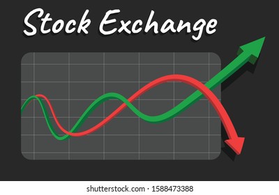 Green arrow up and red arrow down with grid o Dark grey background. Stock exchange concept show about profit and loss trading of trader, 3d style illustration. Stock market volatility.