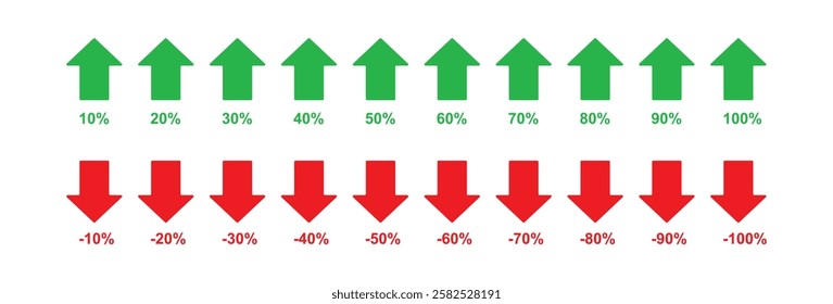 Green arrow up and red arrow down icon vector % template