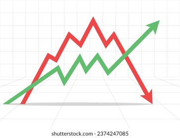 green arrow up and red arrow pointing down stock market concept financial business profit and loss
