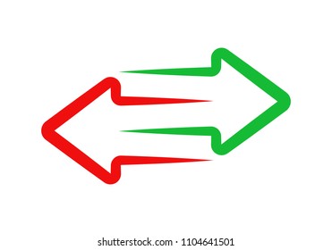 Green arrow right and red arrow left. Vector illustration. Set of colored arrow icons