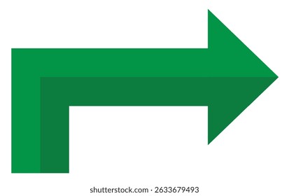 Green arrow in a right-angle turn shape, composed of bold lines. 
