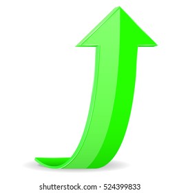Green arrow. Up rising 3d icon. Vector illustration isolated on white background