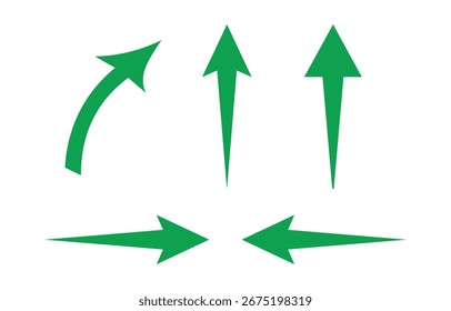 Green Arrow Set Pointing in Different Directions Isolated On White Background