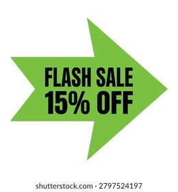 Green arrow shape with flash sale fifteen percent off text