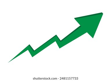 Green arrow showing upward business earnings on white background. Vector illustration. Eps file 86.