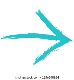 Green arrow sign painted by paint brushstroke. Ink sketch drawing created in handmade technique. Quick and easy recolorable shape. Vector illustration a graphic element