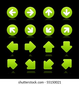 Green arrow sign web 2.0 button with color reflection on black background