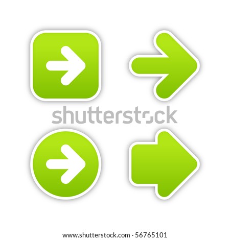 Green arrow sign web 2.0 buttons. Smooth colored stickers with shadow on white background. 10 eps