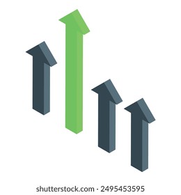 Green arrow is surpassing other arrows, depicting growth and leadership