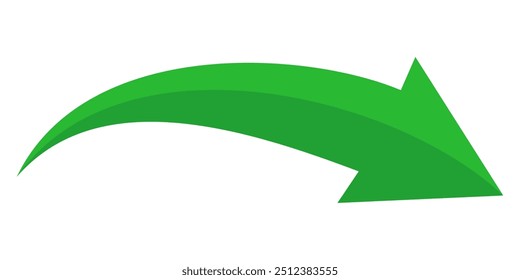 Ícone de vetor de seta verde isolado no fundo branco. A seta mostra o símbolo de direção em estilo simples. Vetor ícone verde em estilo plano. ícone salto

