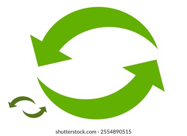 Green arrow vector icon isolated on white background. Arrow shows direction symbol in flat style. Green vector icon in flat style. recycling arrow sign