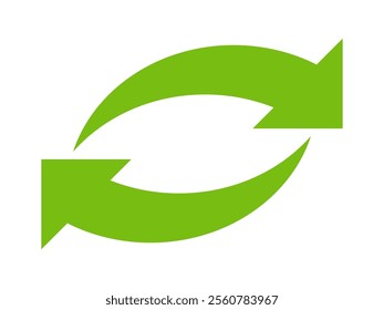 Green arrow vector icon isolated on white background. Arrow shows direction symbol in flat style. Green vector icon in flat style. recycling arrow sign