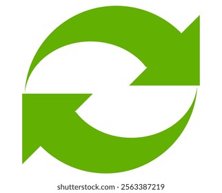 Green arrow vector icon isolated on white background. Arrow shows direction symbol in flat style. Green vector icon in flat style. recycling arrow sign