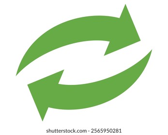 Green arrow vector icon isolated on white background. Arrow shows direction symbol in flat style. Green vector icon in flat style. recycling arrow sign