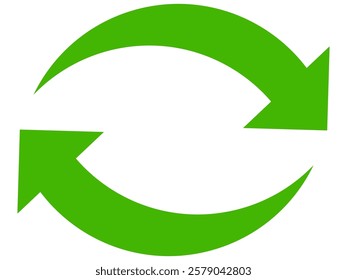 Green arrow vector icon isolated on white background. Arrow shows direction symbol in flat style. Green vector icon in flat style. recycling arrow sign