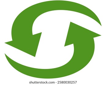 Green arrow vector icon isolated on white background. Arrow shows direction symbol in flat style. Green vector icon in flat style. recycling arrow sign