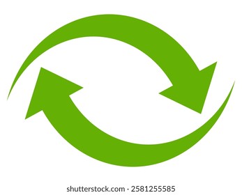 Green arrow vector icon isolated on white background. Arrow shows direction symbol in flat style. Green vector icon in flat style. recycling arrow sign