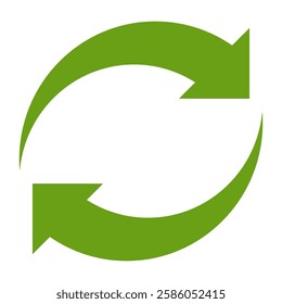 Green arrow vector icon isolated on white background. Arrow shows direction symbol in flat style. Green vector icon in flat style. recycling arrow sign