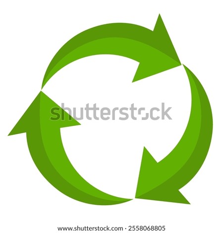 Green arrow vector icon isolated on white background. Arrow shows direction symbol in flat style. Green vector icon in flat style. recycling arrow sign