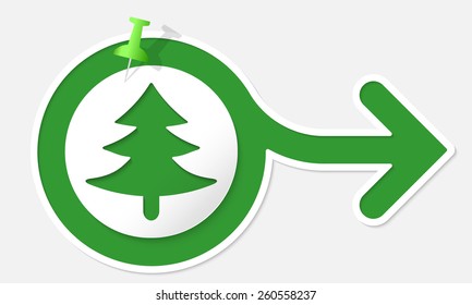 Green arrow with white frame and tree symbol