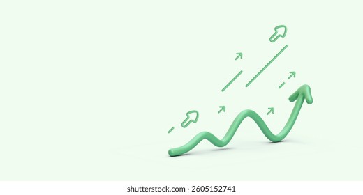 Green up arrows in 3d realistic style isolated on light background. Vector illustration