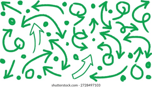 Flechas verdes y círculos que crean una ilustración de patrón abstracto dinámico, disponible para la obtención de licencias comercial.