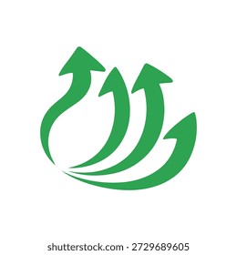 Green arrows circling upward in dynamic cyclic motion graphic