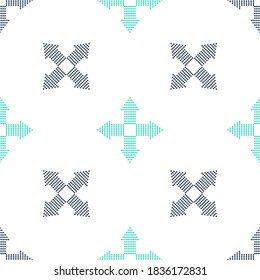 Green Arrows dots in four directions icon isolated seamless pattern on white background. Vector.