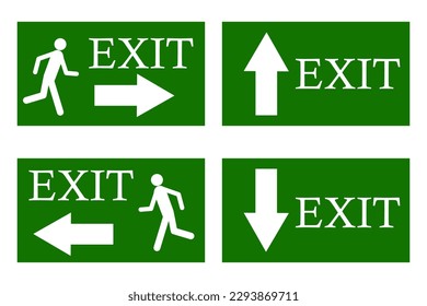 Green arrows exit on white background. Security icon set. Vector illustration.