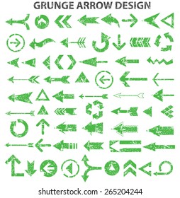 Green arrows, grunge arrows on white background, clean vector