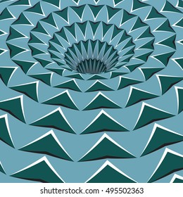 Green arrows hole. Optical motion illusion illustration.