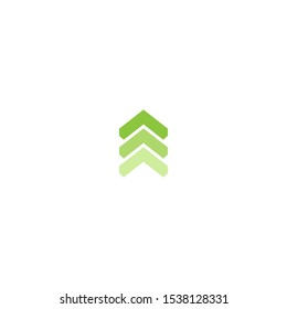 green arrows up icon. swipe up button.  Isolated on white. Upload, scroll icon.  Upgrade, speed up sign. North pointing arrow.