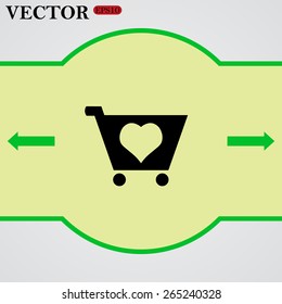 Green arrows indicate the direction.   Favorite products. Favorite purchase. Heart.  put in shopping cart , vector illustration, EPS 10