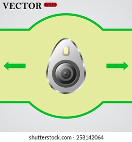 Green arrows indicate the direction. icon smartphone camera and flash, vector illustration, EPS 10