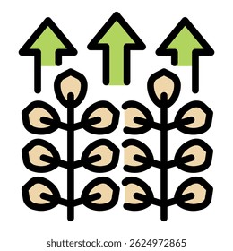 Green arrows pointing up over growing plants symbolizing growth and success