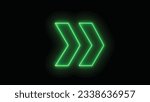 Green arrows pointing right Neon light.  direction concept.  Right glowing neon direction at night. Lighting sparrow sign.  Flashing direction indicators. 3d render