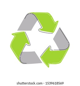 Green arrows recycle eco symbol isolated on white background. Recycled sign. Cycle recycled icon. Recycled materials symbol. Vector illustration