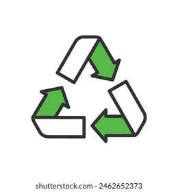 Green Arrows Recycle, in line design, green. Green, arrows, recycle, environmental, eco-friendly, sustainability on white background vector. Green Arrows Recycle editable stroke icon.