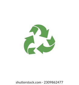 Green arrows recycling sign flat style, vector illustration isolated on white background. Decorative design element, consumption, zero waste and eco friendly lifestyle