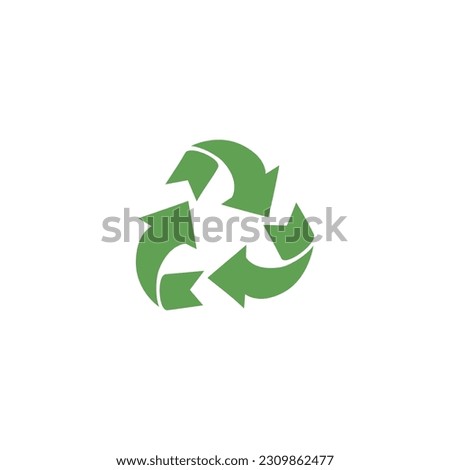 Green arrows recycling sign flat style, vector illustration isolated on white background. Decorative design element, consumption, zero waste and eco friendly lifestyle