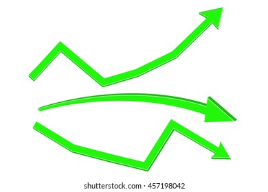 Green arrows. Rising or declining trend. Vector illustration isolated on white background